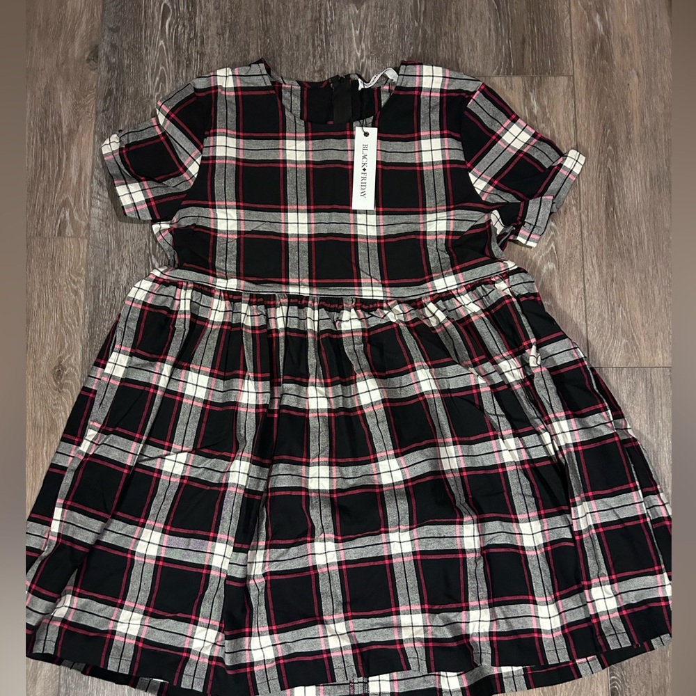 Black Orchid Black & White Plaid Dress with Pink Trim